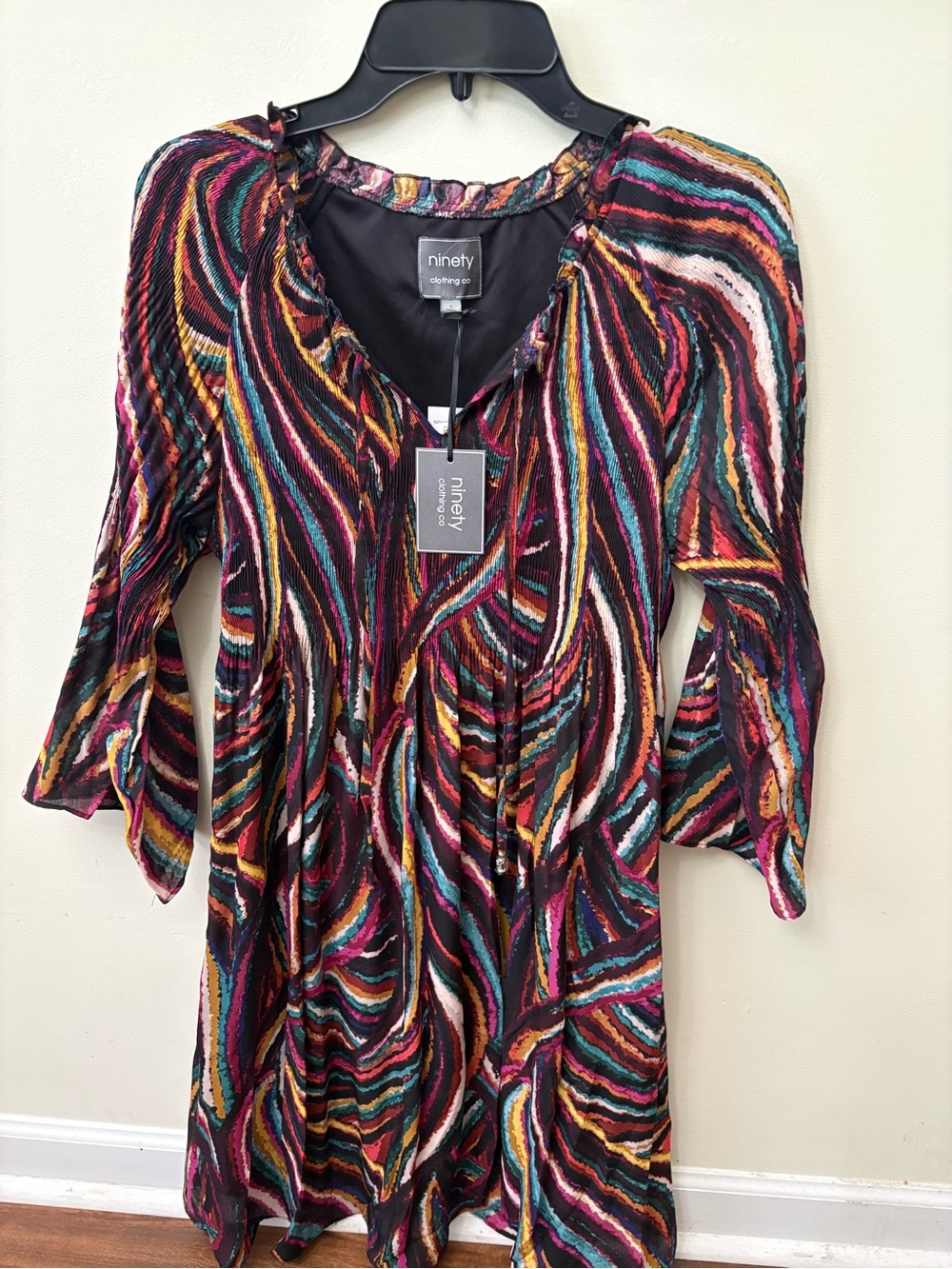 Ninety Multicolor Swirl Split-Neck Tunic in Black Base